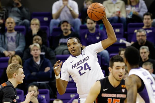 Washington's Robert Upshaw in action against Oregon State in an NCAA college basketball game Thursday, Jan. 15, 2015, in Seattle. (AP Photo/Elaine Thompson)